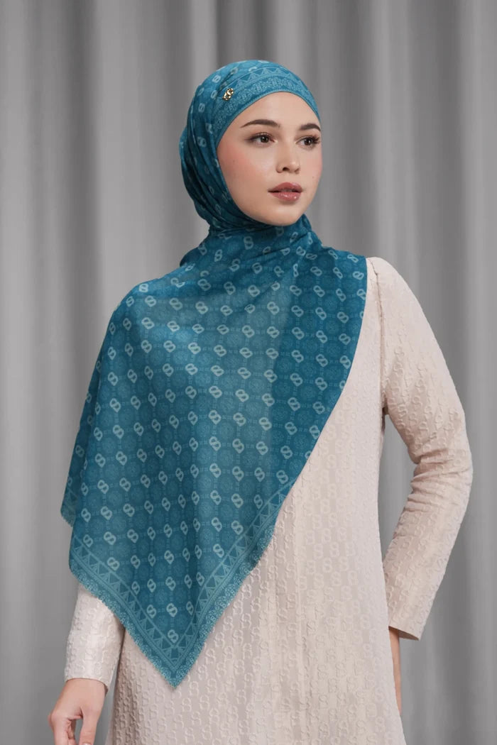 songket tie back shawl in indigo by buttonscarves