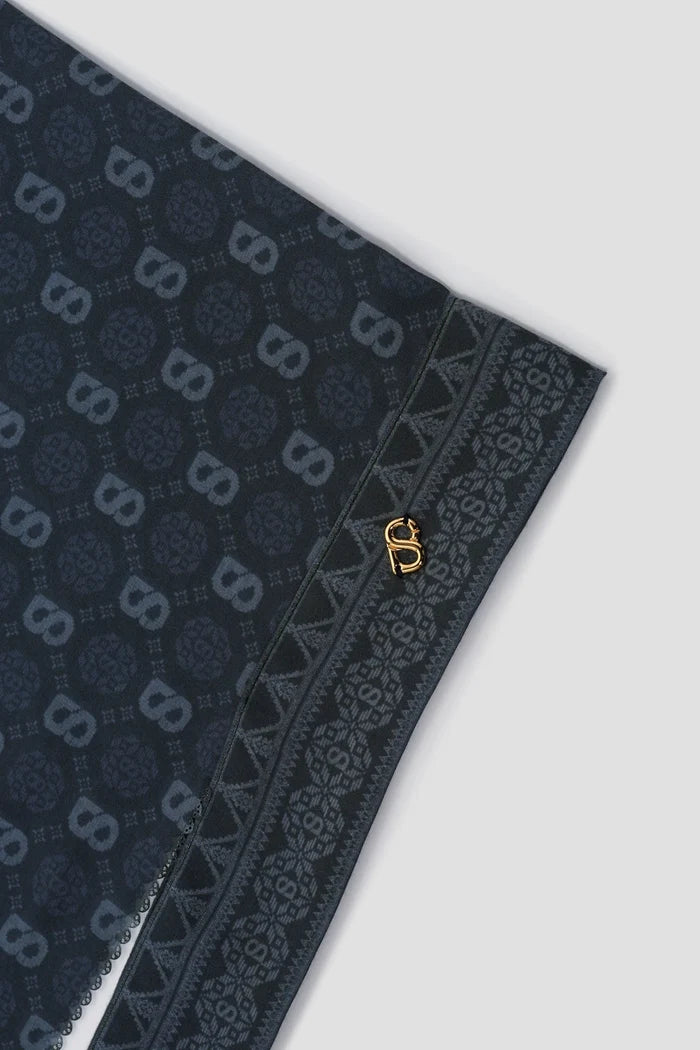 songket tie back shawl in maritime blue by buttonscarves pattern detail