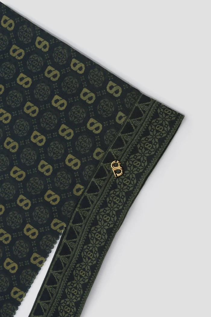 songket tie back shawl in peacock by buttonscarves pattern detail