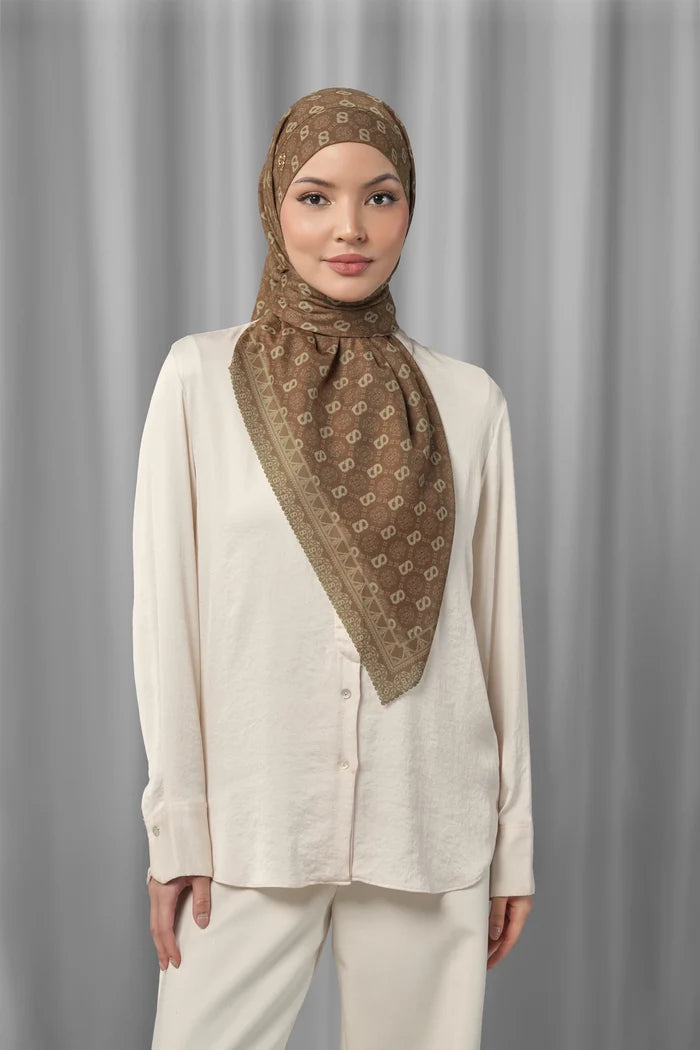 cinnamon square scarf by buttonscarves styled in a modern hijab look