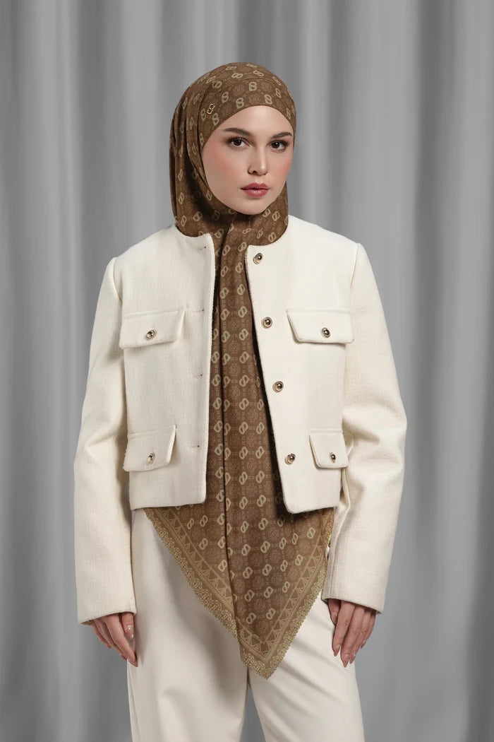songket tie back square scarf cinnamon by buttonscarves styled outfit