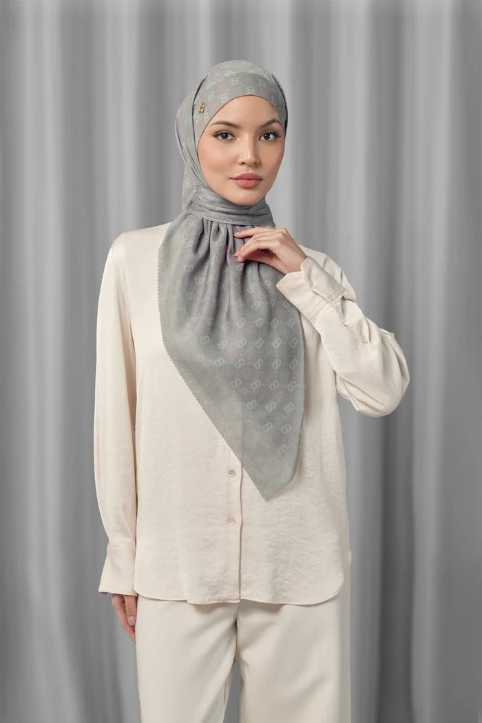 songket tie back square scarf fog by buttonscarves styled outfit