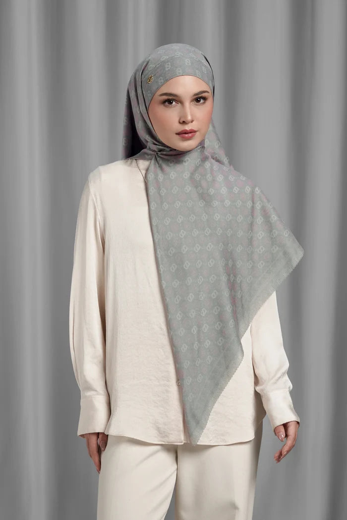 songket tie back square scarf fog by buttonscarves styled outfit
