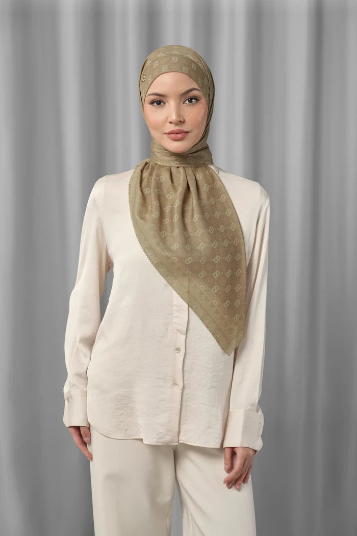 songket tie back square ginger by buttonscarves styled outfit