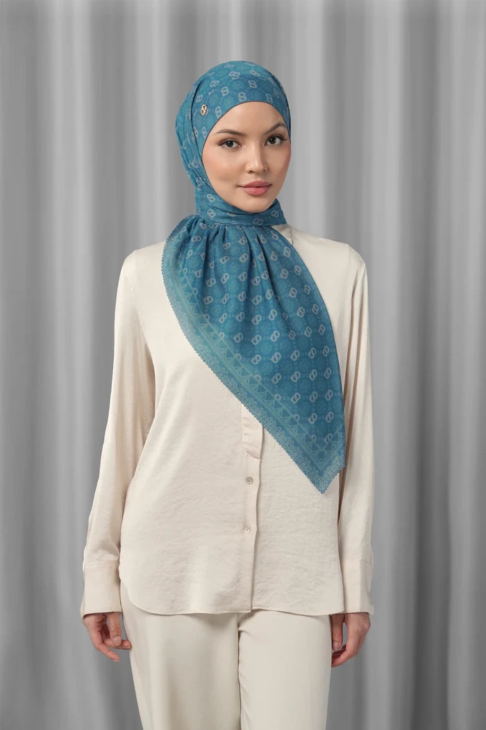 songket tie back square scarf indigo by buttonscarves styled outfit