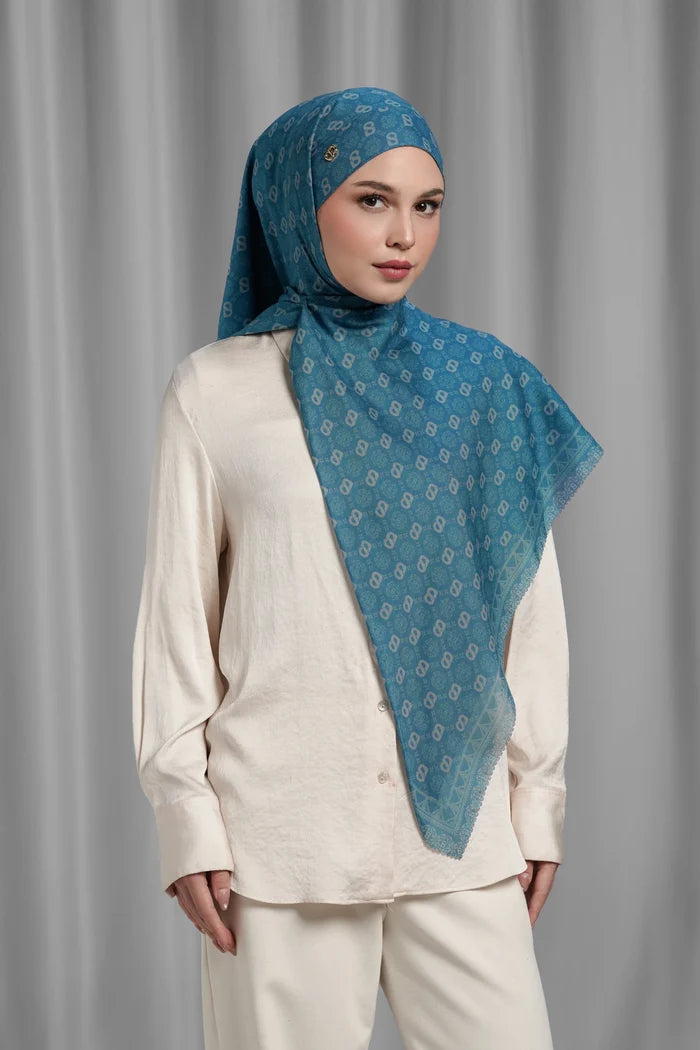 songket tie back square scarf indigo by buttonscarves