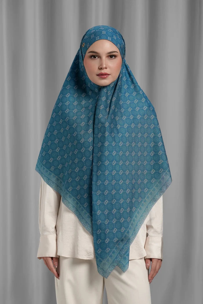 songket tie back square indigo by buttonscarves styled outfit
