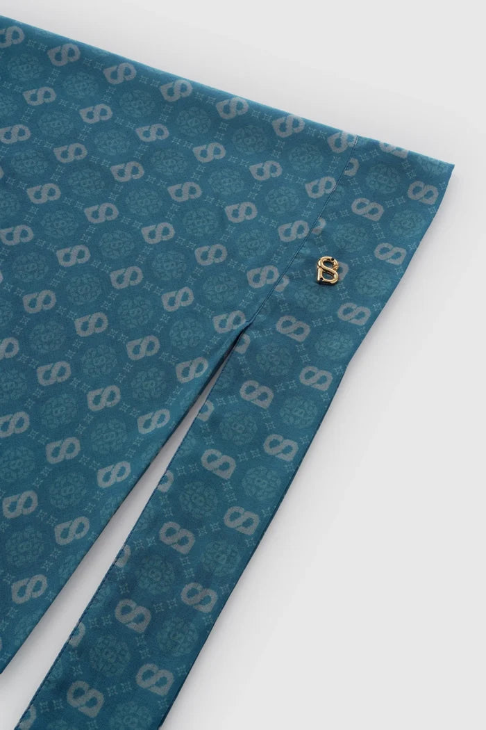 songket tie back square scarf indigo pattern detail