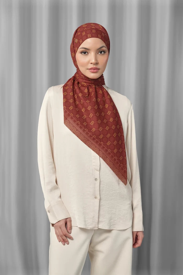 songket tie back square scarf lychee by buttonscarves styled outfit