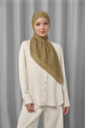 songket tie back square peanut by buttonscarves styled outfit