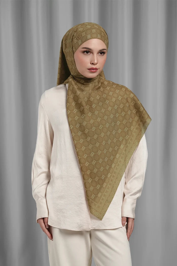 songket tie back square scarf peanut by buttonscarves styled outfit