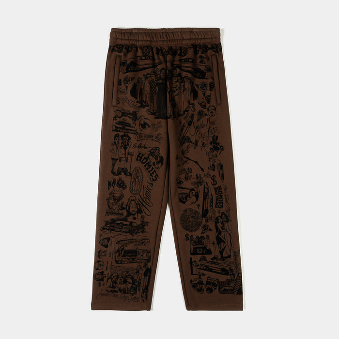 SP x Homies All Over Print Fleece Mens Sweatpants (Brown/Black)