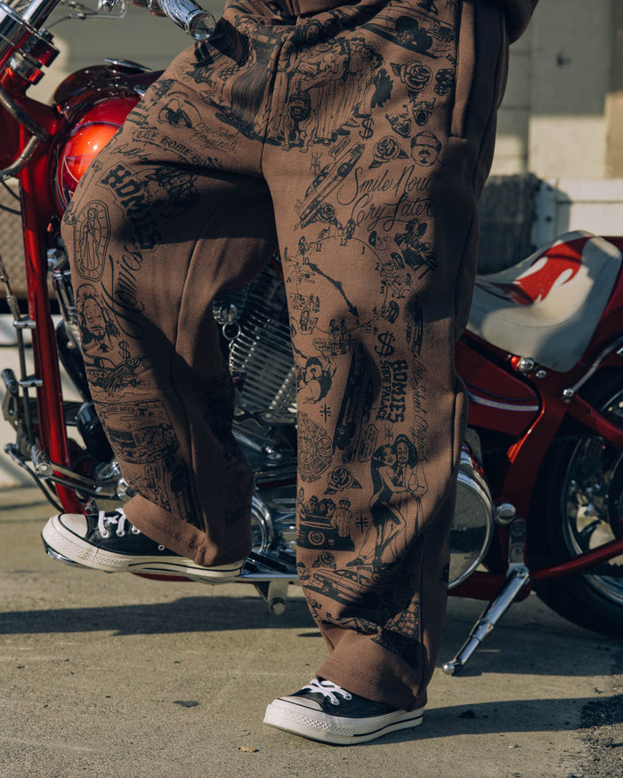 SP x Homies All Over Print Fleece Mens Sweatpants (Brown/Black)