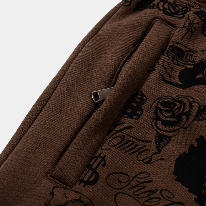 SP x Homies All Over Print Fleece Mens Sweatpants (Brown/Black)