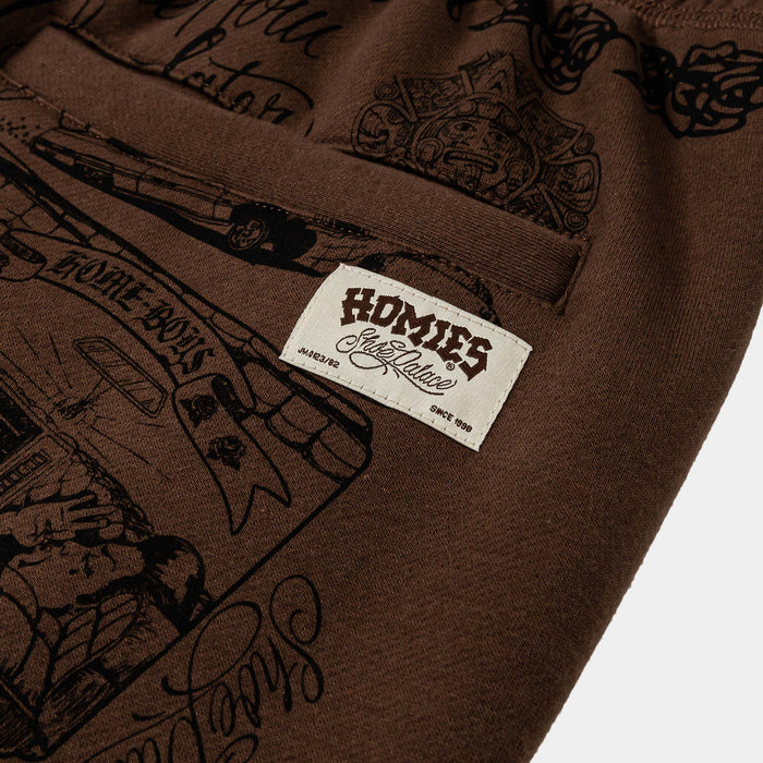 SP x Homies All Over Print Fleece Mens Sweatpants (Brown/Black)