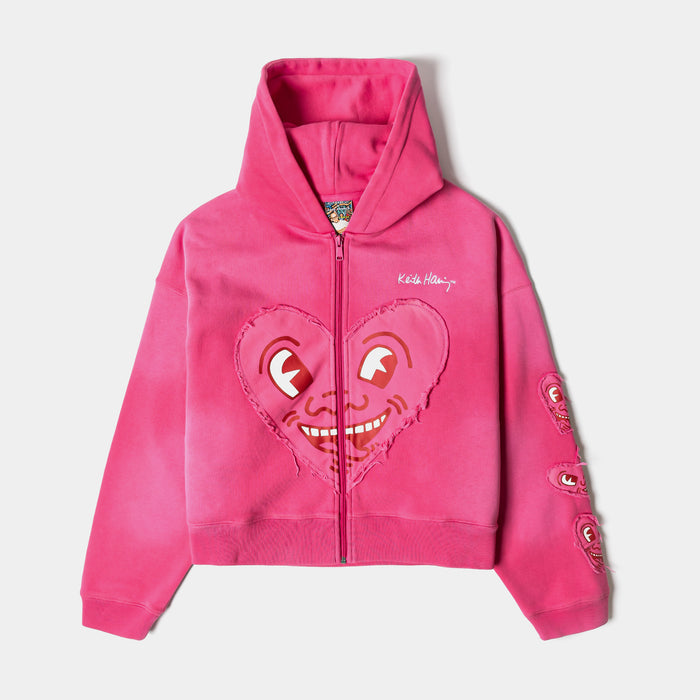 SP x Keith Haring Hearts Full Zip Womens Hoodie (Pink/White)