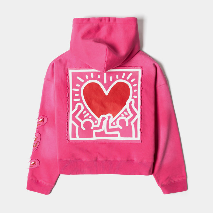 SP x Keith Haring Hearts Full Zip Womens Hoodie (Pink/White)