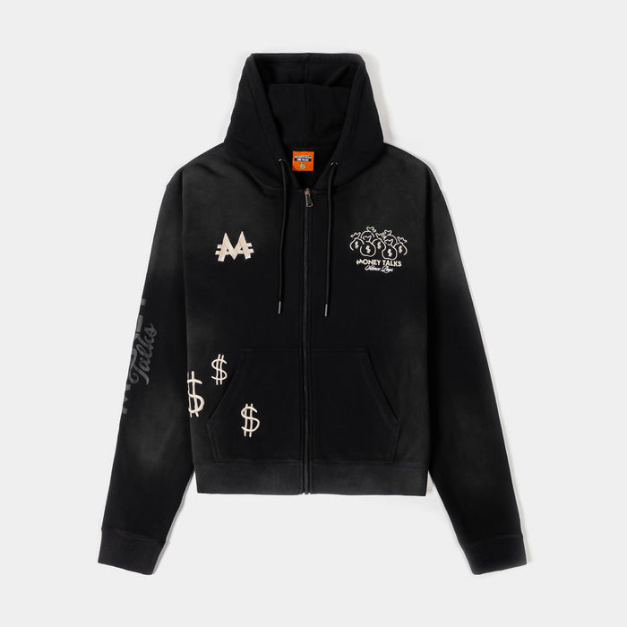 SP x Monopoly Money Talks Washed Full Zip Mens Hoodie (Black/Cream)