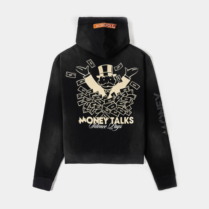 SP x Monopoly Money Talks Washed Full Zip Mens Hoodie (Black/Cream)