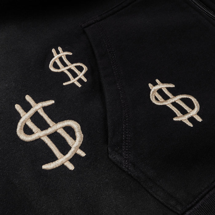 SP x Monopoly Money Talks Washed Full Zip Mens Hoodie (Black/Cream)