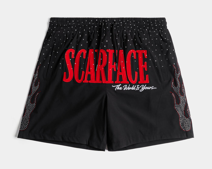 SP x Scarface Rhinestone Hybrid Mens Shorts (Black/Red)