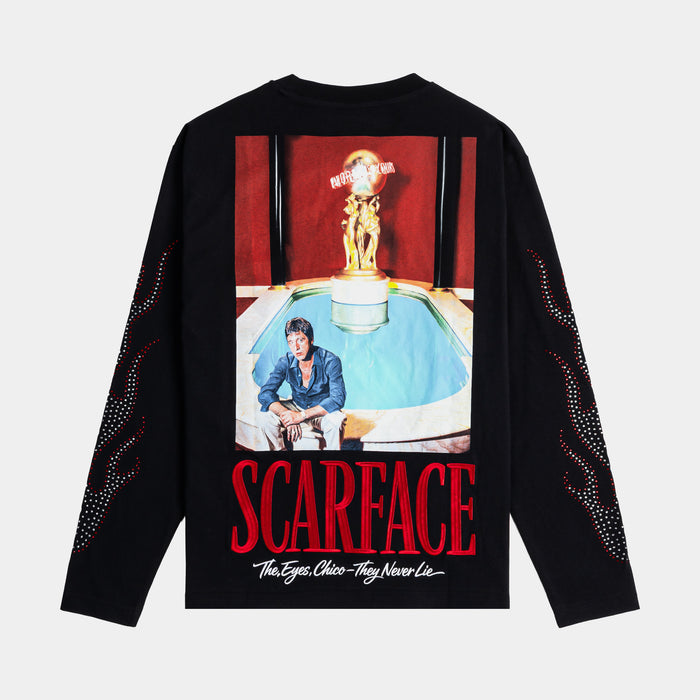 SP x Scarface Rhinestone Mens Long Sleeve Shirt (Black/Red)