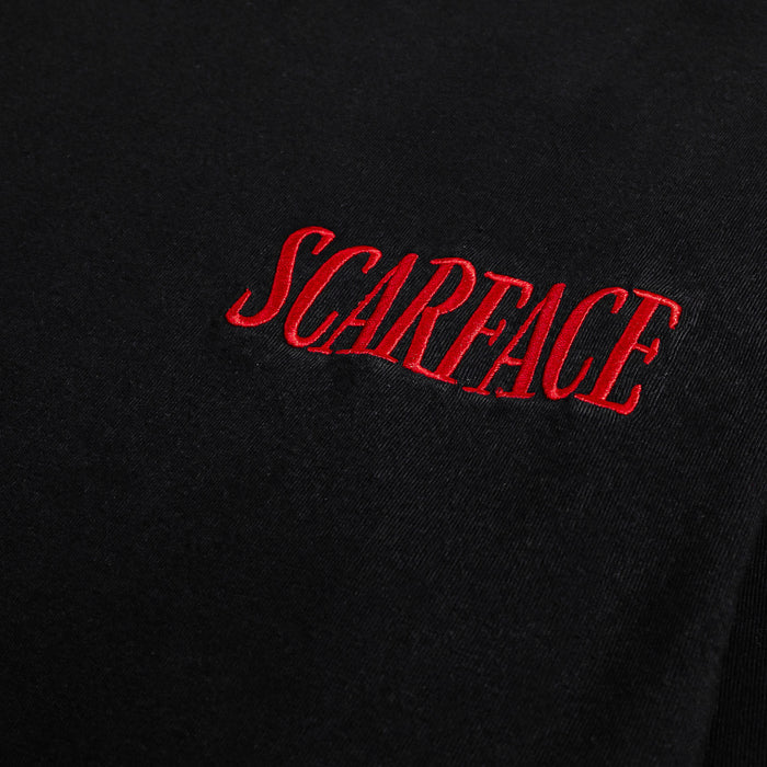 SP x Scarface Rhinestone Mens Long Sleeve Shirt (Black/Red)