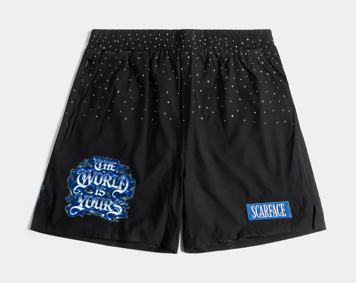 SP x Scarface TWIY Rhinestone Hybrid Mens Shorts (Black/Blue)