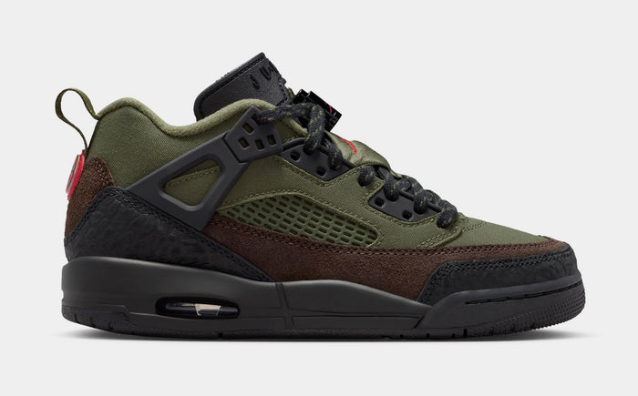 Spizike Low Grade School Basketball Shoes (Medium Olive/University Red/black)