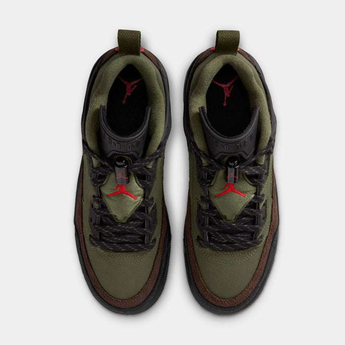 Spizike Low Grade School Basketball Shoes (Medium Olive/University Red/black)