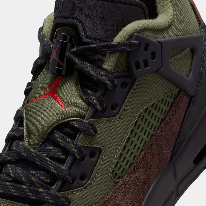 Spizike Low Grade School Basketball Shoes (Medium Olive/University Red/black)
