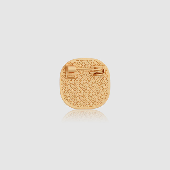 square pin brooch package in gold by buttonscarves back view