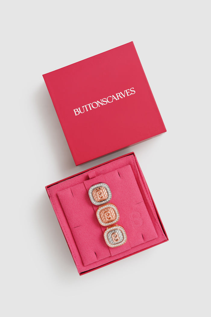 square pin brooch package in rose gold by buttonscarves