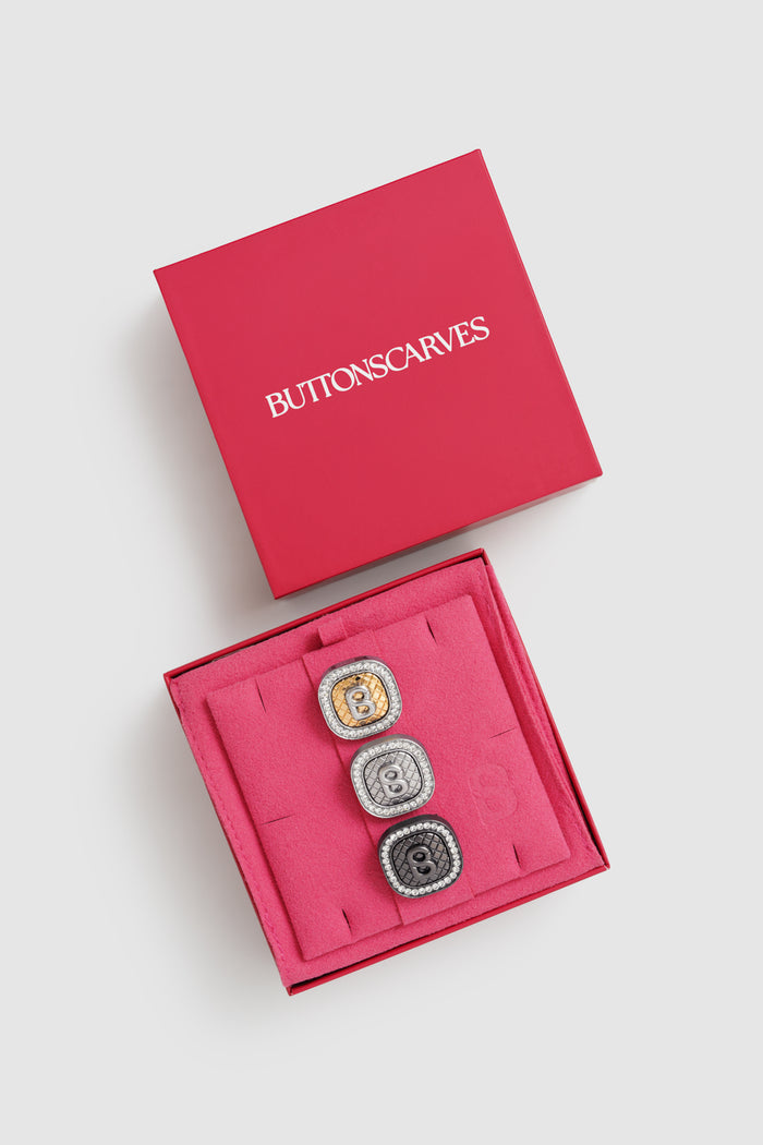 square pin brooch package in silver by buttonscarves
