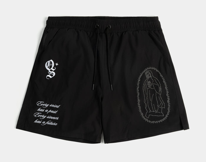 Studded Guadalupe Long Fleece Mens Shorts (Black/White)