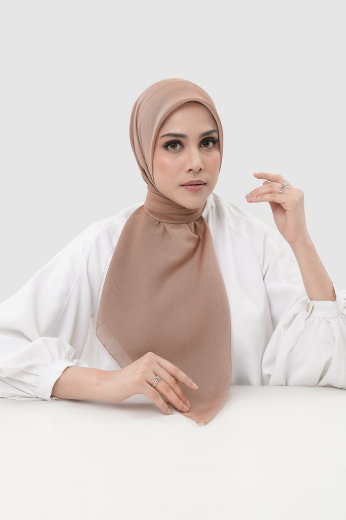 sunday basic square scarf in almond by buttonscarves front view