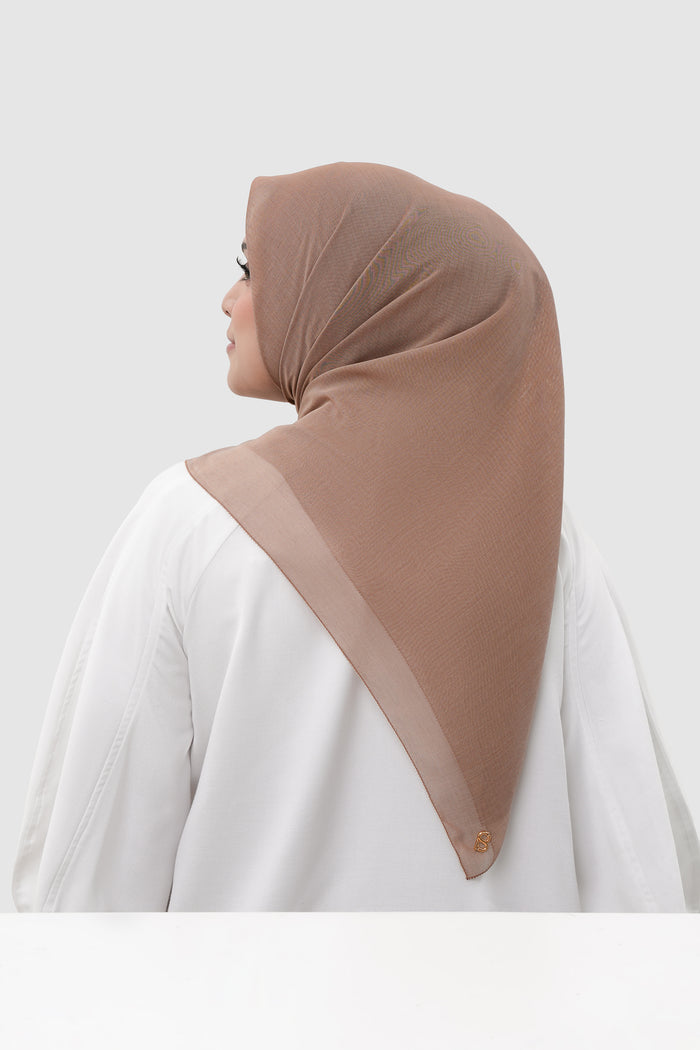 sunday basic square scarf in almond by buttonscarves back view