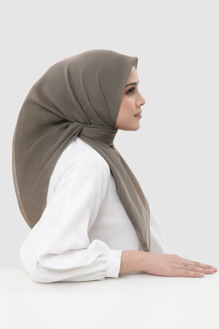 sunday basic square scarf in ash clay by buttonscarves side view