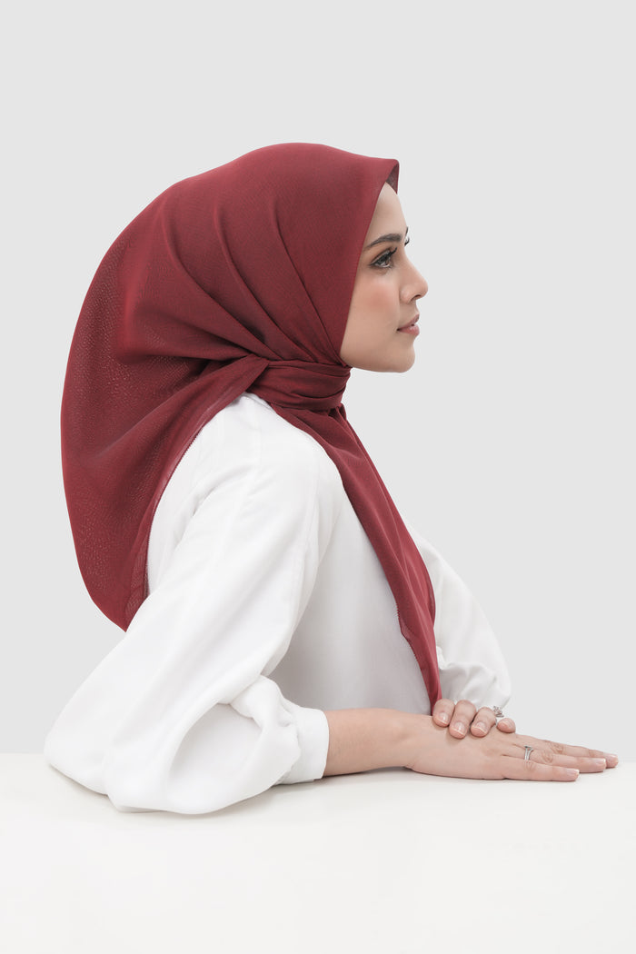 sunday basic square scarf in crimson by buttonscarves side view