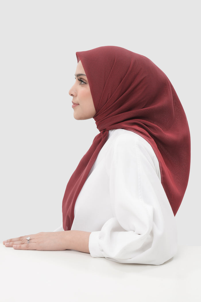 sunday basic square scarf in crimson by buttonscarves side view