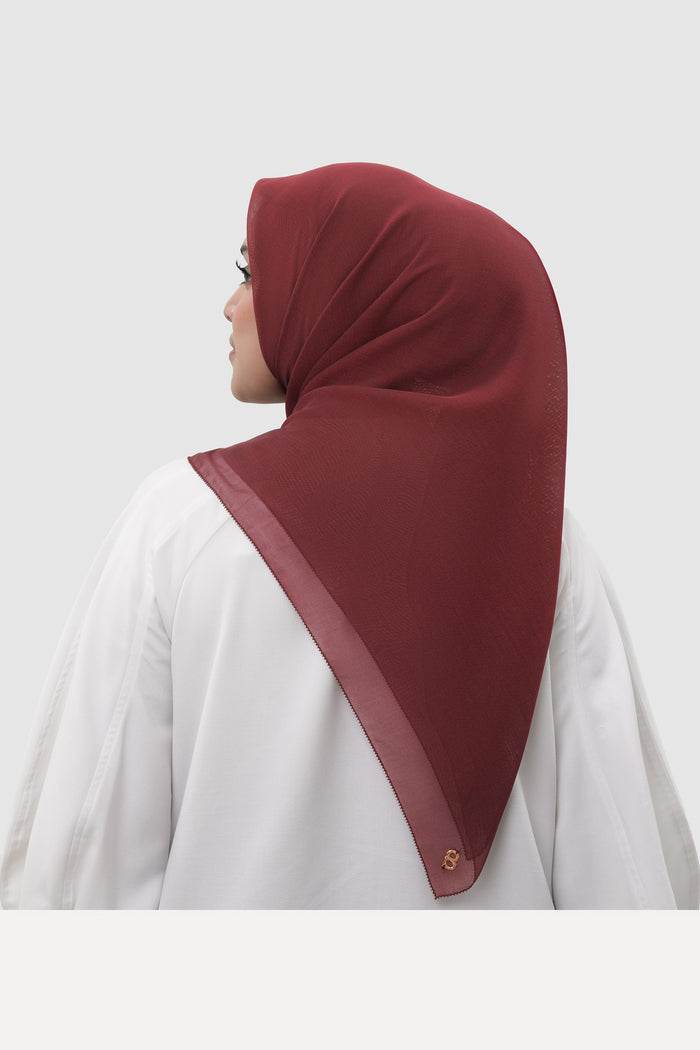 sunday basic square scarf in crimson by buttonscarves back view