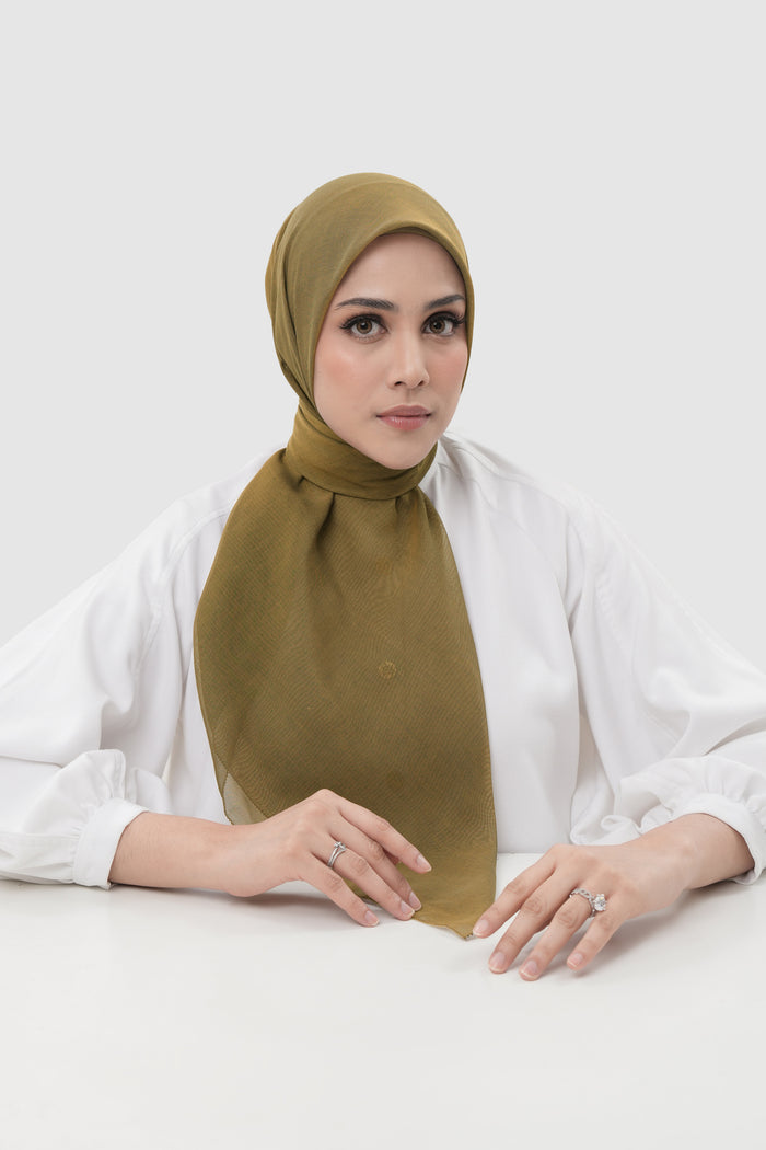 sunday basic square scarf in olive by buttonscarves front view