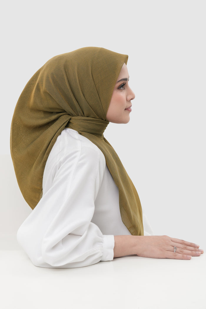 sunday basic square scarf in olive by buttonscarves side view