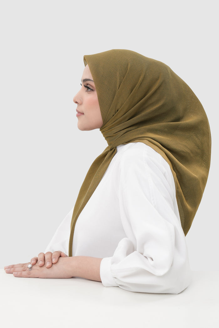 sunday basic square scarf in olive by buttonscarves side view