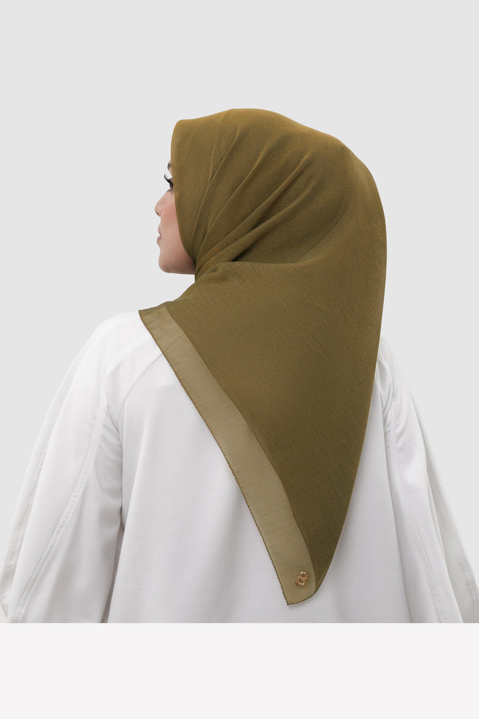 sunday basic square scarf in olive by buttonscarves back view