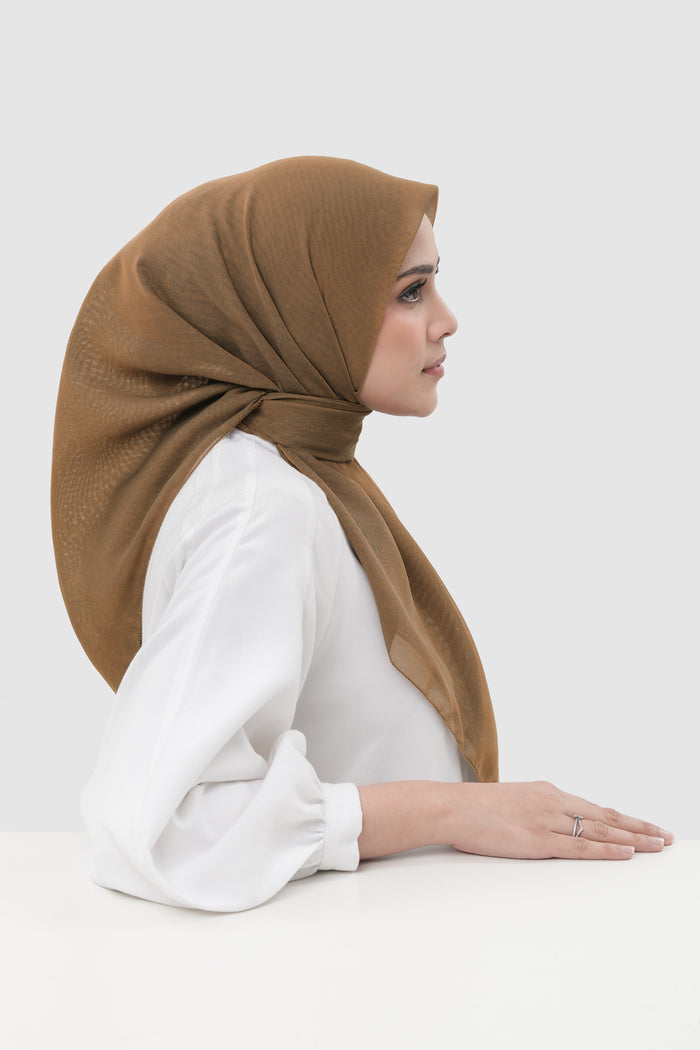 sunday basic square scarf in rustwood by buttonscarves side view