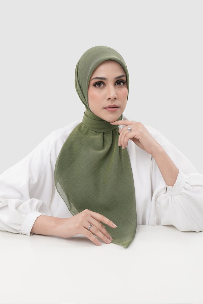 sunday basic square scarf in sage moss by buttonscarves front view