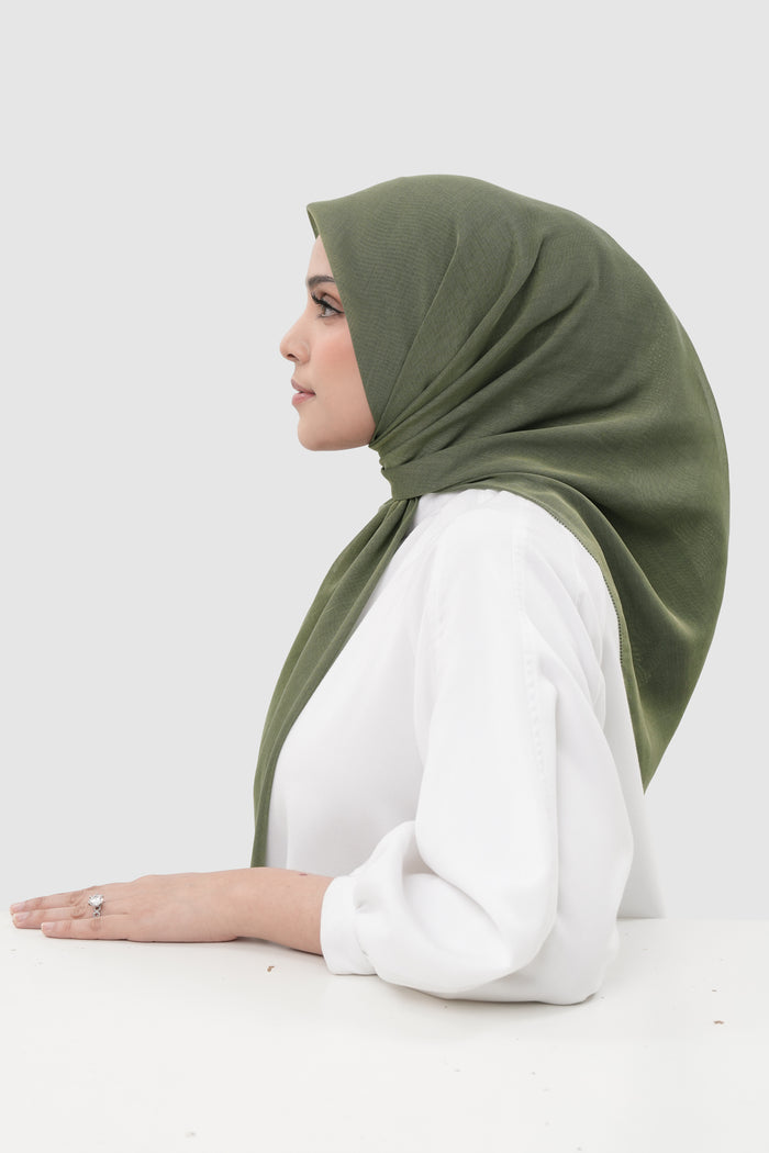 sunday basic square scarf in sage moss by buttonscarves side view
