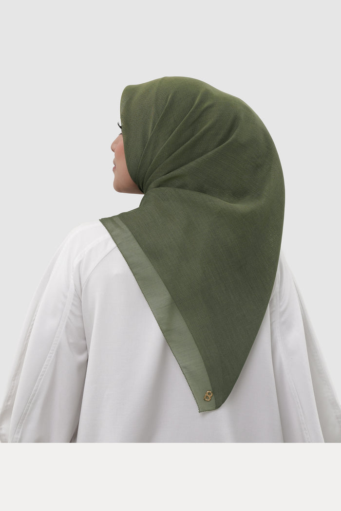 sunday basic square scarf in sage moss by buttonscarves back view