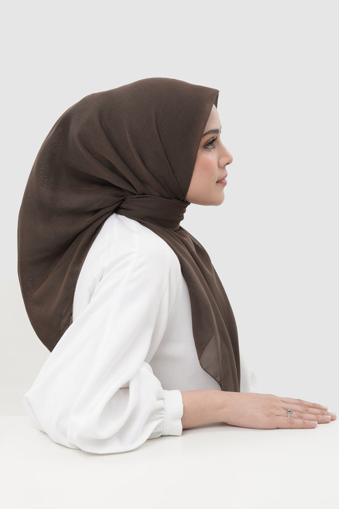 sunday basic square scarf in seal brown by buttonscarves side view